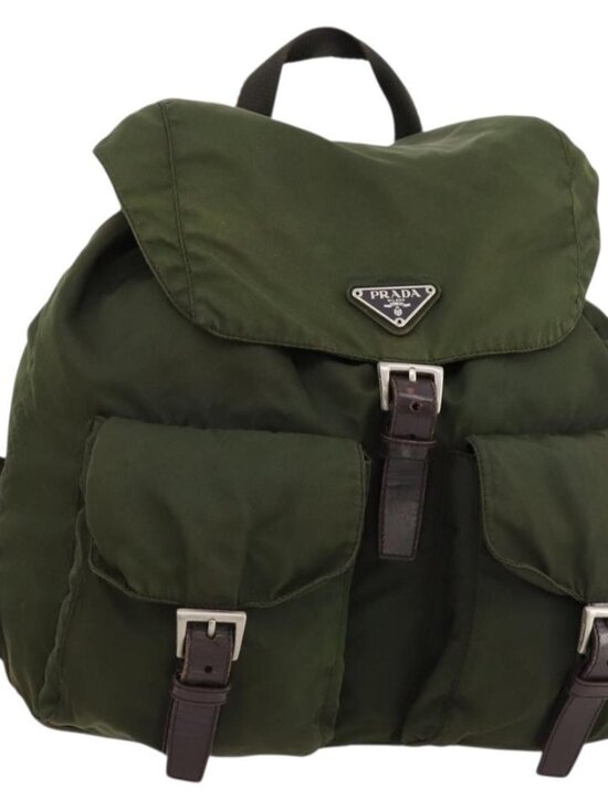 PRADA Backpack Nylon Khaki Silver Auth 173527 main image 5